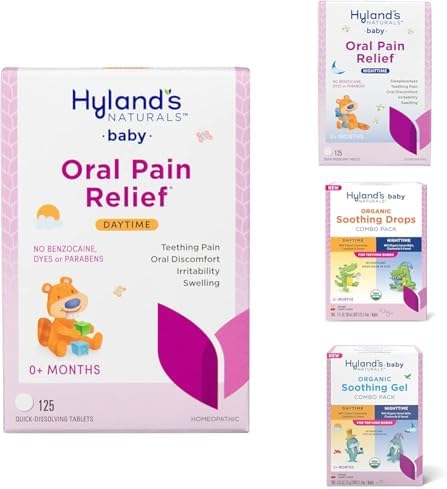Hyland's Baby Daytime and Nighttime Soothing Tablets and Gel and Drops with Chamomilla, Natural Relief of Oral Discomfort, Irritability, and Swelling, 125 Count