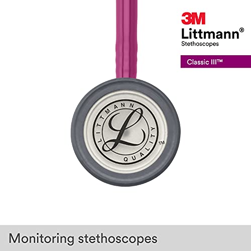 3M Littmann Classic III Monitoring Stethoscope, 5648, More Than 2X as Loud, Weighs Less, Stainless Steel Chestpiece, 27" Raspberry Tube