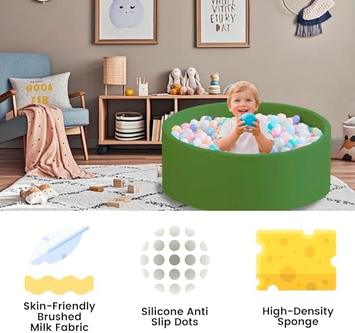 Ball Pit for Toddlers 35.43''x11.81 Baby Ball Pits Soft Memory Foam Ball Pits Round Kids Ball Pit Indoor Kids Play Ball Pool Ideal Gift for Girls and Boys (Green, NO Balls)