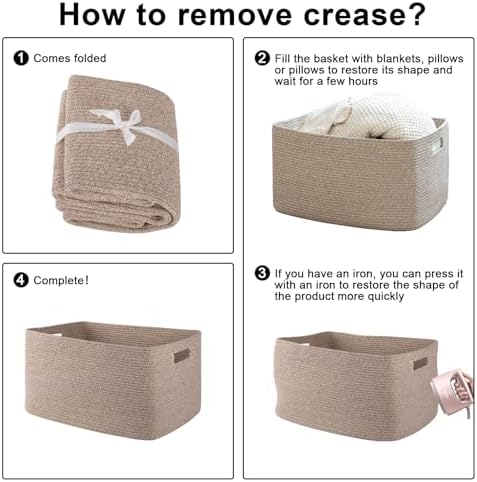 OIAHOMY 75L Large Blanket Basket, Woven Blanket Storage Basket with Handle, Cotton Rope Basket for Organizing 22”x17”x12”, Blanket Basket living Room, Toy Basket for Nursery, Brown variegated