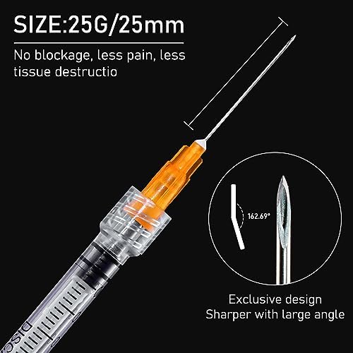 1ml 25G 1inch Syringe with Needle, Sterile Disposable Packaging. (100)