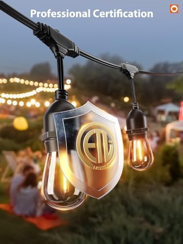 addlon LED Outdoor String Lights 48FT with Edison Vintage Shatterproof Bulbs and Commercial Grade Weatherproof Strand - ETL Listed Decorative Lights for Patio Garden