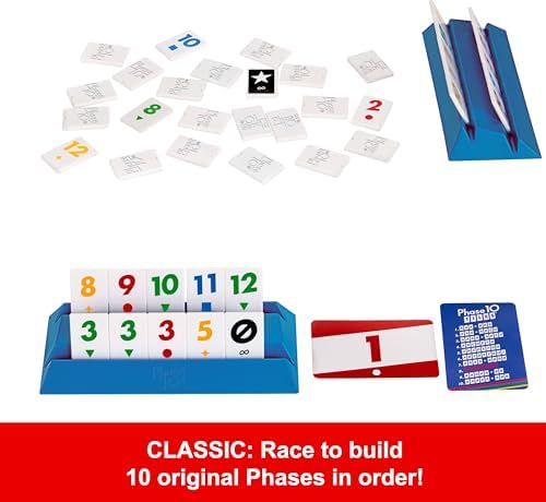 Mattel Games Phase 10 Tiles Game, Quick Family Rummy-Type Play with 32 Cards Featuring Unique Phases and Two Ways to Play, for 2-4 Players