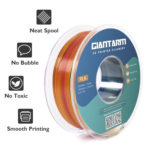 GIANTARM Tri-Colors Silk Pla Filament, 3D Printer Filament 1.75mm +/-0.02mm, 1Kg (2.2lbs) Spool, Vacuum Packaging (Red+Yellow+Blue)