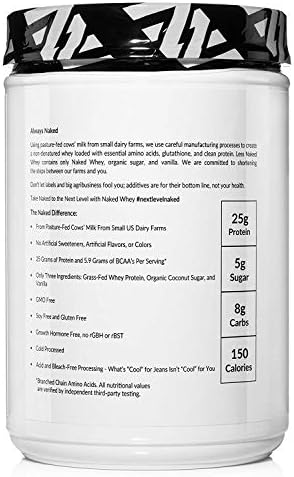 NAKED Vanilla Whey Protein 1Lb, Only 3 Ingredients, All Natural Grass Fed Whey Protein Powder + Vanilla + Coconut Sugar- GMO-Free, Soy Free, Gluten Free. Aid Muscle Growth, 12 Servings