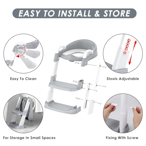 Potty Training Seat with Step Stool Ladder, Toddler Potty Training Toilet for Boys Kids, Potty Chair Adjustable Potty Seat for Toilet with Anti-Slip Wide Steps Splash Guard Safety Handles