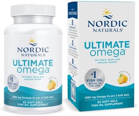 Nordic Naturals Ultimate Omega, Lemon Flavor - 60 Soft Gels - 1280 mg Omega-3 - High-Potency Fish Oil Supplement with EPA & DHA - Promotes Brain & Heart Health - Non-GMO - 30 Servings