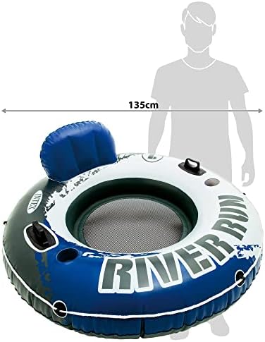 INTEX 58825EP River Run 1 Inflatable Floating Lounge: Comfortable Backrest – Built-in Cup Holders – Durable Grab Handles – All Around Grab Rope – 220lb Weight Capacity– Blue