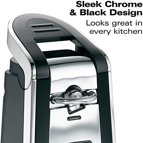 Hamilton Beach Smooth Touch Electric Automatic Can Opener with Easy Push Down Lever, Eliminates Sharp Edges, Opens All Standard-Size and Pop-Top Cans, Extra Tall, Black and Chrome (76606AG)