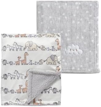 CREVENT 2Pcs 30''X40'' Cute Cozy Fluffy Warm Baby Blankets for Infants Toddlers' Bedding Crib Cot Stroller - Grey Cloud + Minky Animal