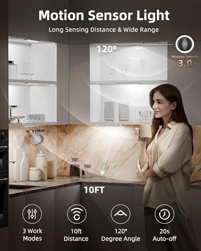 EZVALO Under Cabinet Lights, LED Closet Lights Wireless USB Charging, Motion Sensor Lighting Indoor 5700K Dimmable with Remote Control (White) 5 Pack