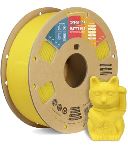 OVERTURE Matte PLA 3D Printer Filament 1.75mm, Matt Surface & Low Warping Filament 1kg Spool (2.2 lbs), Accuracy +/- 0.02 mm, Fit Most FDM Printers (Matte Yellow)