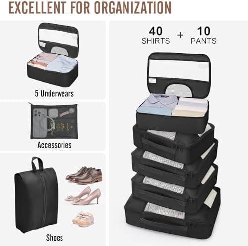 Veken 10 Set Packing Cubes for Travel Essential, Suitcase Organizer Bags in 4 Sizes, Carry-On Luggage Accessories with Large Laundry & Hanging Toiletry Bag, Must-Have for Airplane, Road Trip & Camping