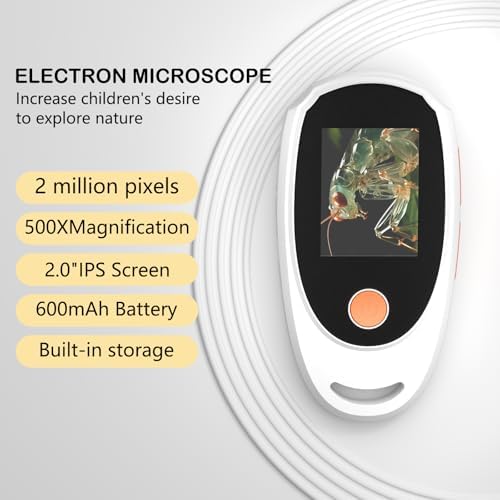 Handheld Digital Microscope with Light,Portable Handheld Magnifying Glass for Kids,2.0 Inch IPS Color Scree,500x Magnification, 8 Adjustable LED Lights, Compatible with PC Windows, Mac OS