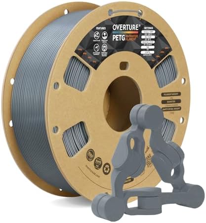 OVERTURE PETG 3D Printer Filament 1.75mm, Neatly Wound Durable PETG 1kg Spool (2.2lbs), Strong Toughness Filament, Dimensional Accuracy +/- 0.02mm, Fit Most FDM Printers (Light Gray)