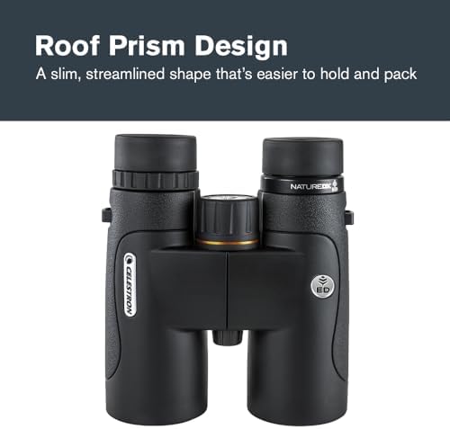 Celestron–Nature DX ED 10x42 Premium Binoculars –Extra-Low Dispersion Objective Lenses –Outdoor and Birding Binocular–Fully Multi-Coated with BaK-4 Prisms–Rubber Armored – Fog & Waterproof Binoculars