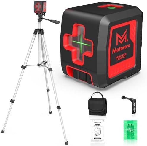 Laser Level with Tripod, 100 feet Green Cross Line Self Rotary Leveling Laser Level, 4 Brightness Adjustment, Manual Self leveling and Pulse Mode,IP54 Waterproof Battery Carrying Bag Included
