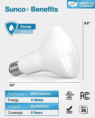 Sunco 12 Pack BR30 Light Bulbs LED, Recessed Can Light Bulbs, Indoor Flood Bulb, 850 LM, 11W (65W Equivalent), 4000K Cool White, Dimmable, E26 Base, for Home, Kitchen, Bedroom UL.