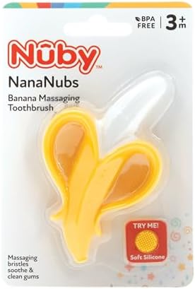 Nuby Nananubs Banana Massaging Teether – Baby Teething Toys 3 Months and Up, Silicone Teether for Sore Gums, Infant Toy, Baby Essentials, Brush, Travel Accessory, Gift for Babies (Pack of 16)