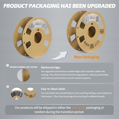 OVERTURE Super PLA+ Filament 1.75mm, Toughness Enhanced PLA Plus, Cardboard Spool, 1kg Filament (2.2lbs), Dimensional Accuracy +/- 0.02 mm (Light Gray)