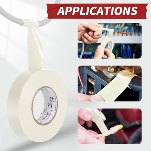 Electrical Tape, 10 Rolls Professional Grade PVC Electric Tape, UL/CSA Listed ¾ in x 66 ft Insulating Vinyl Tape for Electrical, Repairs, Automotive and Equipment, Pro-36C, White