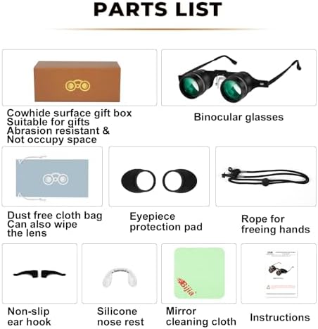 BIJIA 3X Opera Binocular Glasses,Hands-Free Lazy Glasses Binoculars Lightweight for Fishing,Bird Watching,Tv,Sports,Concerts,Theater,and Sightseeing,for Adults Men Women(Upgraded HD Green Film)