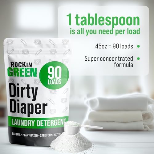 Rockin' Green Laundry Detergent, Plant based, All Natural Laundry Detergent Powder, Vegan and Biodegradable Odor Fighter, Safe for Sensitive Skin (Baby Cloth Diaper 90 Loads Unscented)