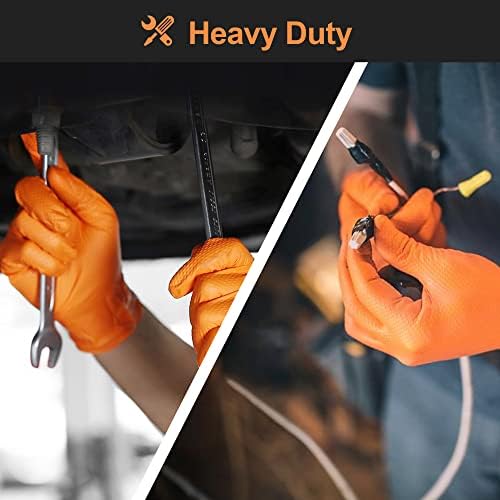 TitanFlex Thor Grip Heavy Duty Industrial Orange Nitrile Gloves with Raised Diamond Texture, 8-mil, Latex Free, Powder Free