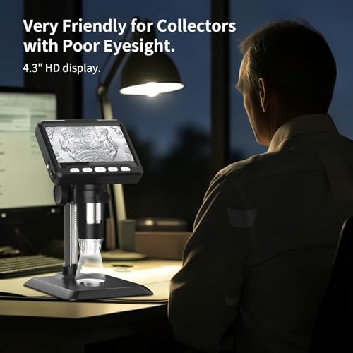 Microscope, 1000x Coin Magnifier, 1080P Coin Microscope with Lights, LCD Digital Magnifying Glass, Photo and Video Capability, Support PC View Windows and MacOS, Ideal for Coin and Jewelry Collectors