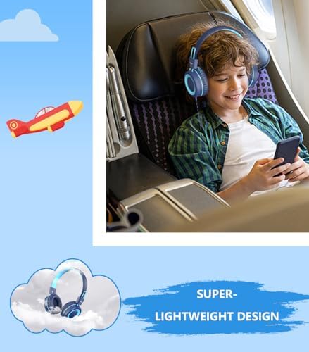 Upgrade USB Type C Kids Headphone for School, 94dB Safe Volume Limited, HD Stereo Sound, Foldable Lightweight On-Ear Headphones for Boys/Girls/Students/Tablet/Travel (Dark Blue)