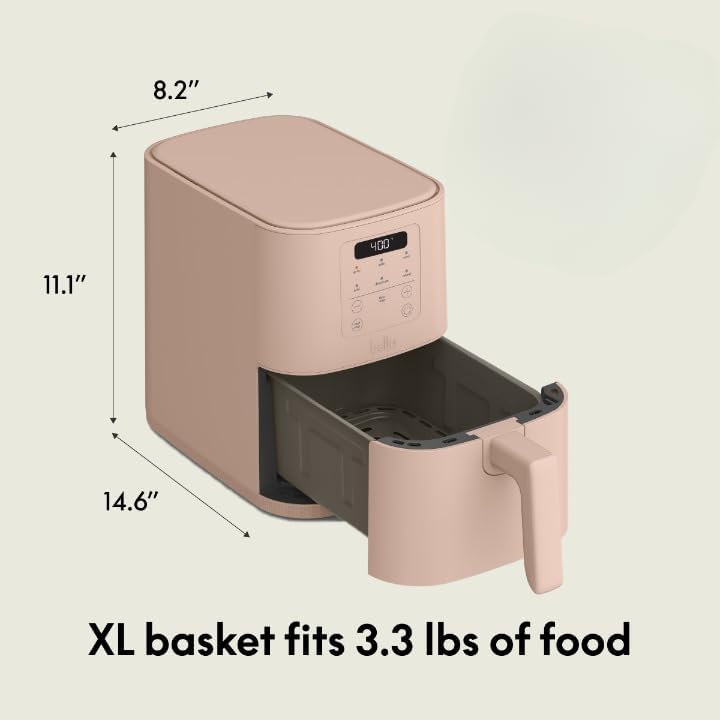 bella 4Qt Slim Air Fryer, Fits-anywhere™ Kitchenware, EverGood™ Ceramic Nonstick Coating, Adjustable Temperature, 6 Preset Cooking Options, 60 Min Auto Shutoff w Audible Tone, 3.3lb Capacity, Blossom