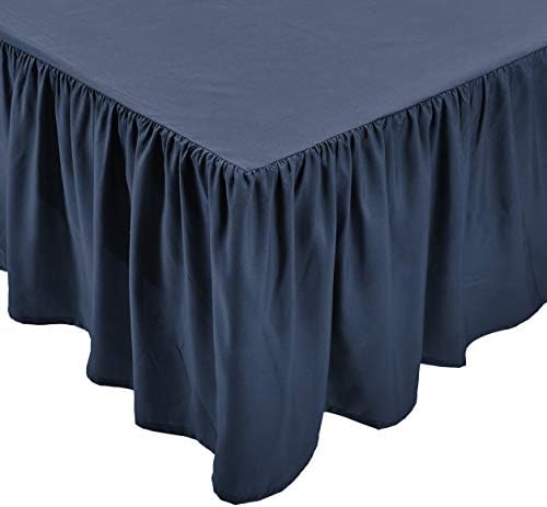 Amazon Basics Lightweight Ruffled Bed Skirt, Classic Style, Soft and Stylish 100% Microfiber with 16" drop-Queen, Navy Blue, Solid