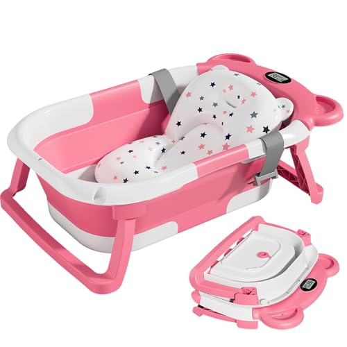 TPN Collapsible Baby Bathtub, Baby Bath Tub with Soft Cushion & Real-Time Thermometer, Baby Bathtub Infant to Toddler Tub (0-36 Months), Portable Newborn Travel Bath tub