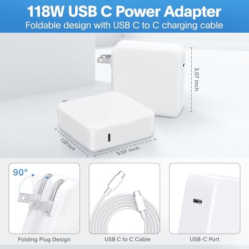 Mac Book Pro Charger - 118W USB C Charger Fast Charger Compatible with MacBook pro/Air, M1 M2 M3 M4, ipad Pro, Samsung Galaxy and All USB C Device, Include Charge Cable