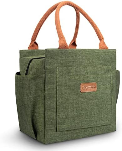 Joymee Lunch Bag Women Insulated Lunch Box Reusable Leakproof Large Spacious Cooler Tote for Womens Mens Adults with Bottle Holder and Side Pockets for Work Office Travel Picnic - Green
