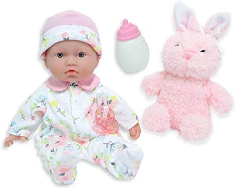 JC Toys - La Baby Travel Case Gift Set| Caucasian 11-inch Small Soft Body Baby Doll | Washable | Cute Outfit, Bottle, Pacifier & Plush Bunny | for Children 12 Months +, Pink