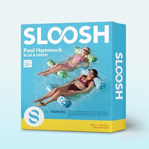 SLOOSH 2 Packs Hammock Pool Floats Adults, 4-in-1 Multi-Purpose Inflatable Pool Floats PVC Water Hammock Lounge Floaties