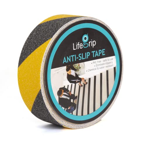 LifeGrip Anti Slip Traction Tape, 2 Inch x 60 Foot, Best Grip, Friction, Abrasive Adhesive for Stairs, Tread Step, Indoor, Outdoor, Caution Yellow/Black