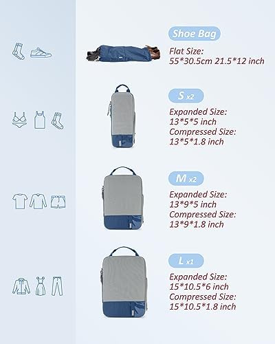 BAGSMART 6 Set Compression Packing Cubes - Lightweight Travel Essentials, Durable Luggage Organizer