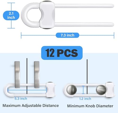 Baby Proofing Cabinets,Cabinet Locks for Babies,12 Pack U-Shaped Child Locks for Cabinets, Child Proof Cabinet Latches,Child Safety Cabinet Locks with Adjustable by SPISPI (White)