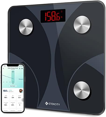 Etekcity Scale for Body Weight and Fat Percentage, Smart Digital LED Bathroom BMI Measurement, Accurate Bluetooth Weighing Machine, Body Composition Analyzer, Ash-black, 400lb