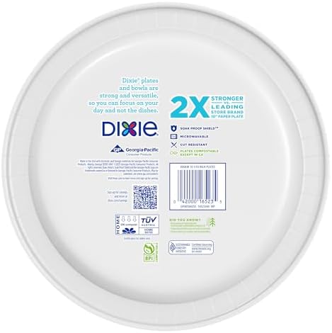 Dixie Large Paper Plates, 10 Inch, 204 Count, 2X Stronger*, Microwave-Safe, Soak-Proof, Cut Resistant, Disposable Plates For Everyday Breakfast, Lunch, & Dinner Meals