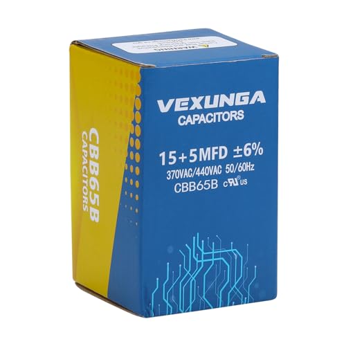 15/5 uF 15+5 MFD 370V or 440V Dual Run Start Round A/C Capacitor 15 5 uF 370 440 Volt VAC CBB65 Air Conditioner Capacitors for AC Unit Fan Motor Start or Heat Pump or Condenser Straight Cool