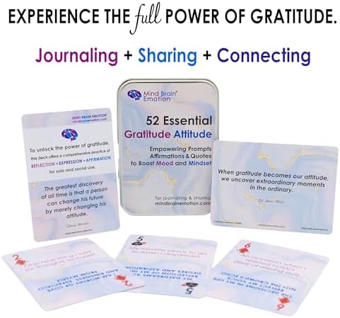 Mind Brain Emotion 52 Essential Gratitude Attitude: Journal & Conversation Cards to Boost Mood & Mindset - Empowering Prompts, Self-Help Affirmations, and Insightful Quotes - for Kids & Adults