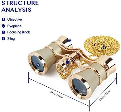 Aomekie Opera Glasses Binoculars 3X25 Theater Glasses Mini Binocular Compact with Chain for Adults Women in Musical Concert(Gold)
