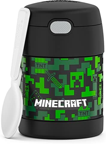 THERMOS FUNTAINER Insulated Food Jar – 10 Ounce – Kid Friendly Food Jar with Foldable Spoon, Minecraft