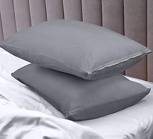 Utopia Bedding Waterproof Pillow Protectors Zippered King Size (2 Pack, Gray), Zippered Pillowcases, Bed Bug Proof Pillow Encasement Covers 20 x 38 Inches