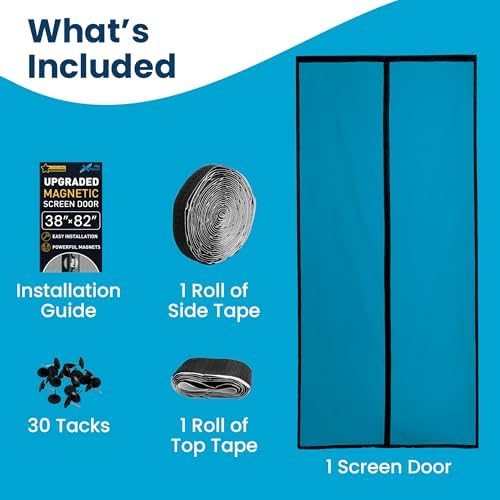 Magnetic Screen Door - Bugs Out, Breeze in - 9min Install Auto-Sealing Heavy Duty Double Stitched Mesh, 52 Magnets, Hands Free Sliding & Patio Door Net, Pet & Kid Friendly, 38 x 82 Inch, Flux Phenom