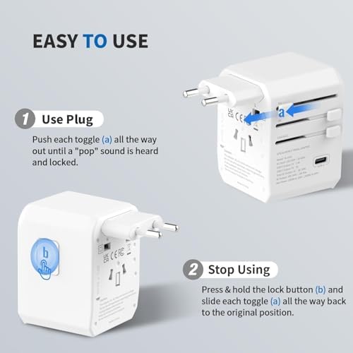 EPICKA Universal Travel Adapter, International Power Adapter with 2 USB-A & 3 USB-C Ports Wall Charger - Worldwide Travel Essentials, European Travel Plug Adapter for UK/US/AU (TA-105C, White)