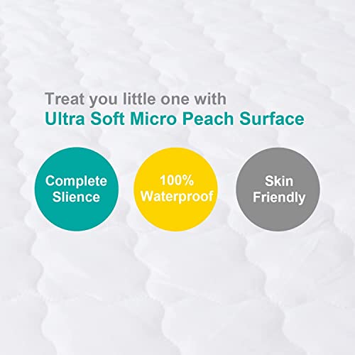 Mini Crib Mattress Protector Sheets Fitted Waterproof Mini Crib Mattress Pad Cover, Noiseless & Machine Wash 100% Absorbent Mattress Protector Sheet Quilted, White, 38" x 24"
